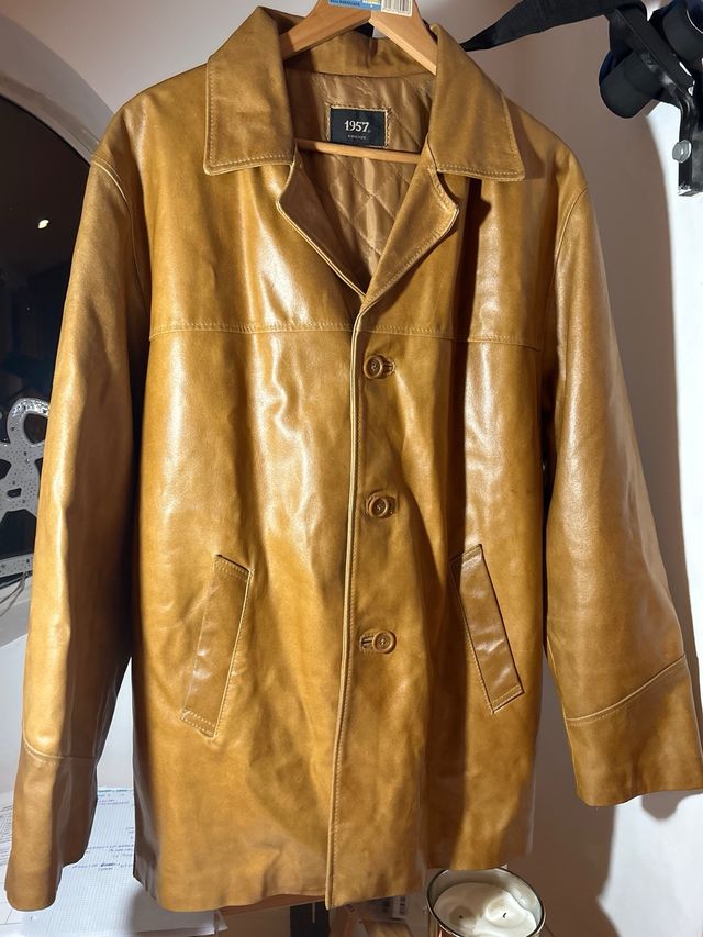Chaqueta de cuero camel de hombre XL