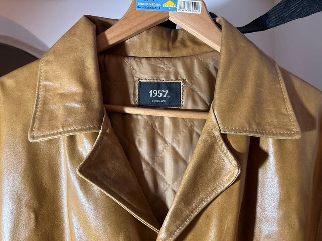 Chaqueta de cuero camel de hombre XL