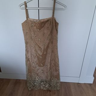 Vestido y abrigo negro y beige talla S