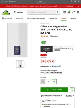 Calentador a gas butano y prop