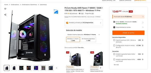 PcCom AMD Ryzen 7 5800X / 32GB / 1TB SSD / Win 11