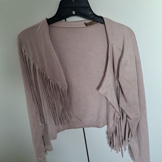 Chaqueta antelina rosa flecos 
