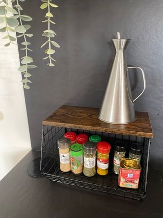 Cesta frutero de metal y madera