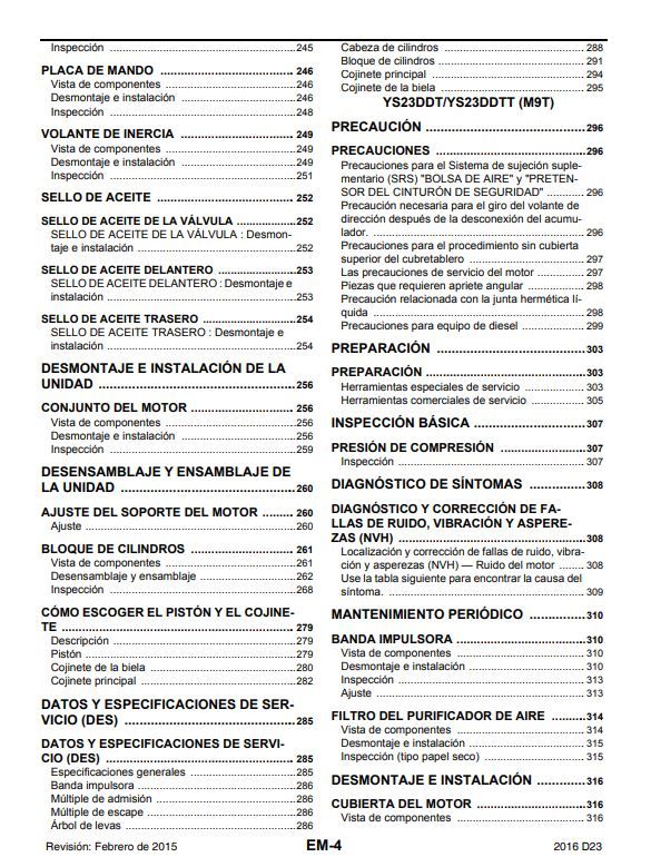 MANUAL DE TALLER (MOTOR) NISSAN NP 300 NAVARA 2016