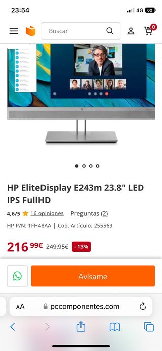 Pantalla HP ordenador con videocamara y altavoz in