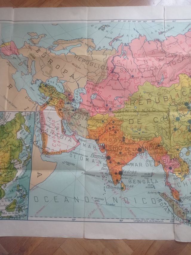 Antiguo mapa escolar de Asia