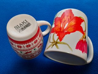 Set 2 tazze ceramica natalizia e floreale