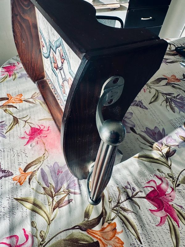 Vassoio cesta legno, maniglie metalliche vintage