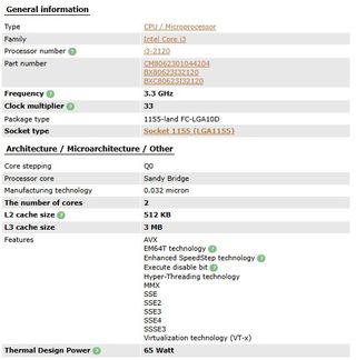 Procesador CPU Intel Core i3-2120 3.30 GHz SR05Y