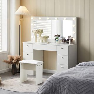 Tocador con Espejo Grande y 12 Luces LED