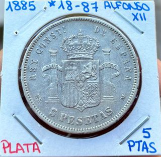 Moneda PLATA 5 Pesetas 1885 1887 ALFONSO XII