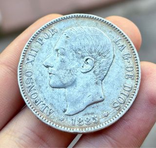 Moneda PLATA 5 Pesetas 1885 1887 ALFONSO XII