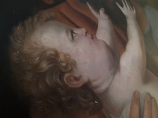 Cuadro oleo antiguo San Jose con niño 97x117x6 cm.