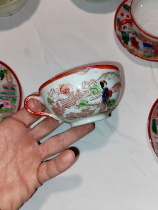 Juego de té japones Geisha Kutani pintado a mano.