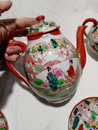 Juego de té japones Geisha Kutani pintado a mano.