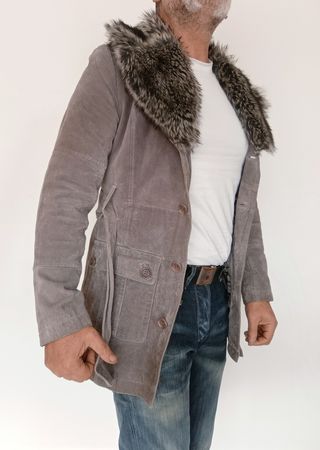 Parka de piel con cuello de pelo M mujer
