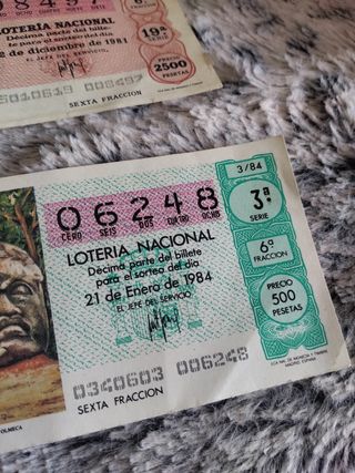 Cupones antiguos de Lotería Nacional 