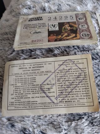 Cupones antiguos de Lotería Nacional 