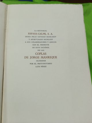 Coplas de  Jorge Manrique  edición Facsimil