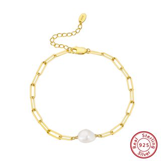 Pulsera de Plata Bañada en Oro con Perla Natural