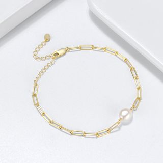 Pulsera de Plata Bañada en Oro con Perla Natural