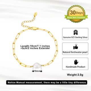 Pulsera de Plata Bañada en Oro con Perla Natural