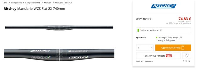 Ritchey Manubrio WCS Flat 2X 740mm Il nuovo manubr