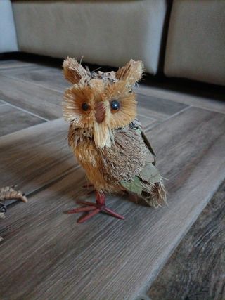 Coppia gufi in foglie di corteccia