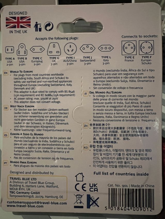 Adaptador de viaje Travel Blue 901 - Europa