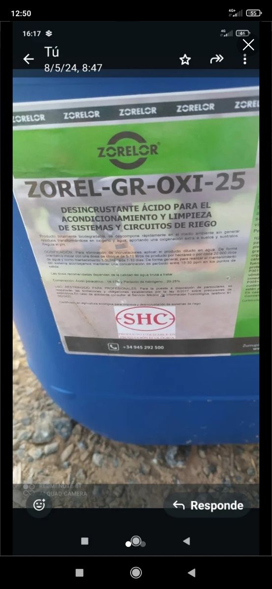 .Para la limpieza de goteros y tuberías  muy efica