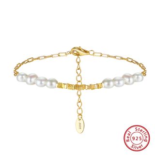 Pulsera dorada de plata 925 con perlas naturales.