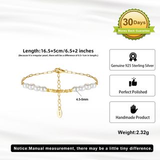 Pulsera dorada de plata 925 con perlas naturales.