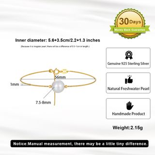 Pulsera dorada de plata 925 con perlas naturales