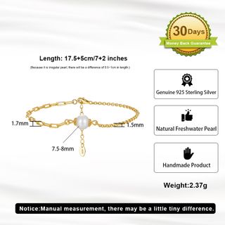 Pulsera de plata 925 con perlas naturales elegante
