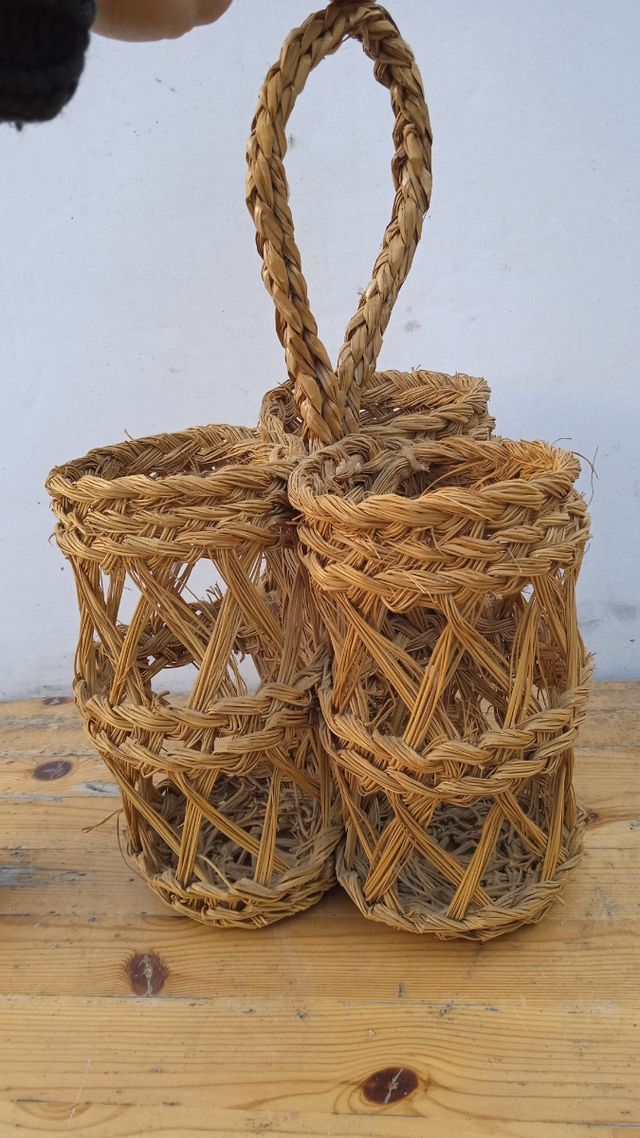 Botellero esparto yute mimbre vintage antiguo