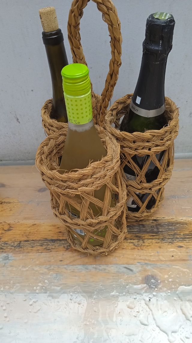 Botellero esparto yute mimbre vintage antiguo