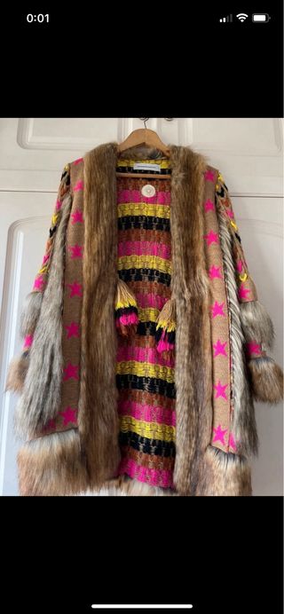 Abrigo largo marron bohemio lana y pelo