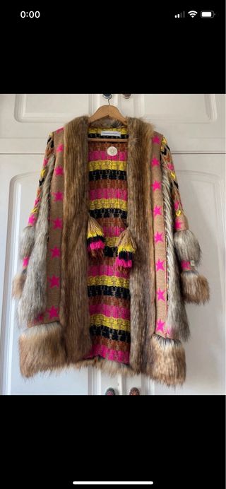 Abrigo largo marron bohemio lana y pelo