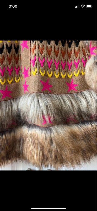 Abrigo largo marron bohemio lana y pelo