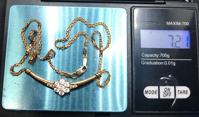 Cadena piedras Oro 18K, 7.21gr, 43.3cm