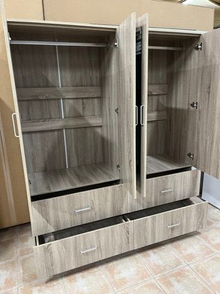 ARMARIO ROPERO DE 4 PUERTAS + CAJONES Y ESPEJO