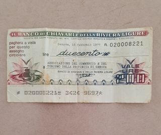 Mini assegno Banco di Chiavari del 1977