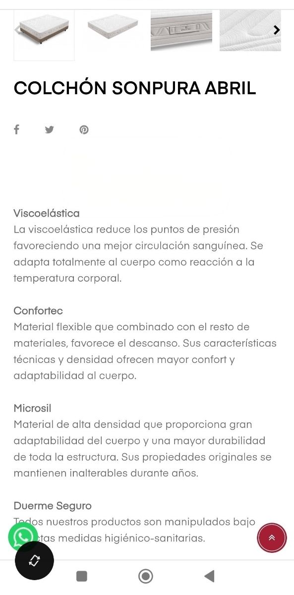 Colchón Sonpura 90x180 muelles ensacados visco