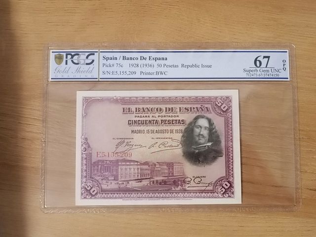 50 pesetas 1928 certificado 67 EPQ