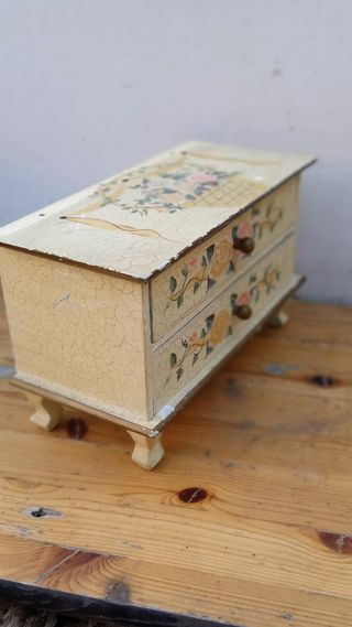 Caja joyero antiguo madera maciza vintage años 60