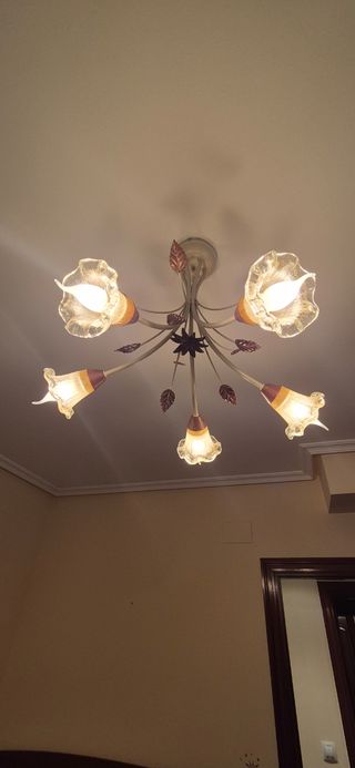 Lampara de techo flor rosa. Esta ya desmontada