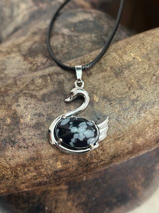 Ciondolo cigno ossidiana fiocco di neve