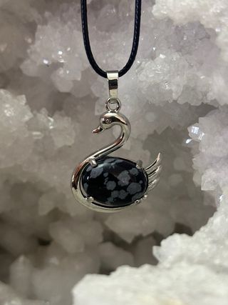 Ciondolo cigno ossidiana fiocco di neve