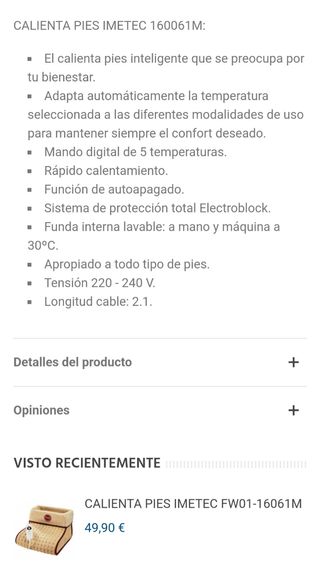 Bota Calienta-piés eléctrico Imetic Relaxy