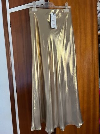 Falda midi metalizada Zara T.S